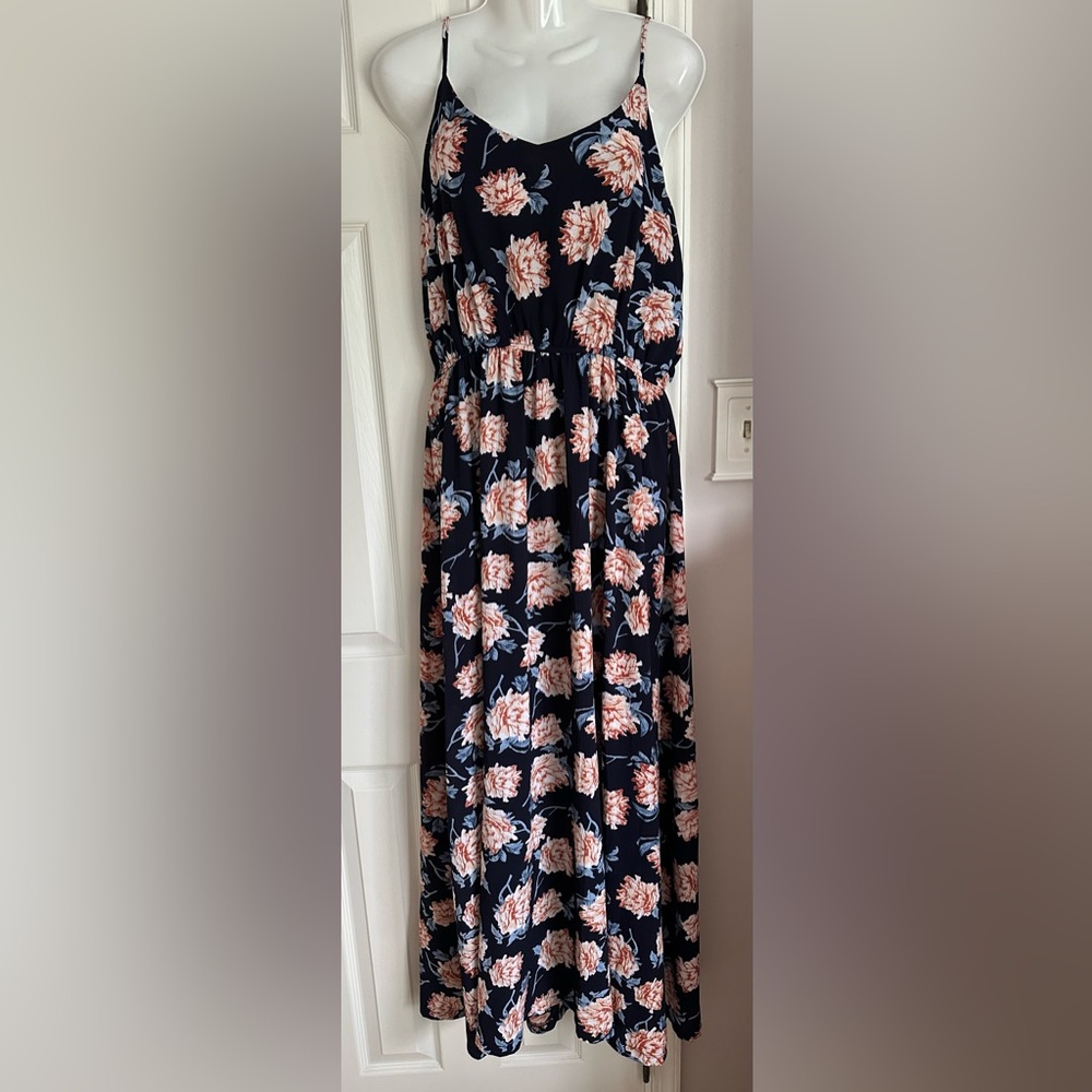 Floral Maxi Dress - Navy and Peach